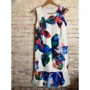 Cato Dress Womens 12 Colorful Tropical Orchid Florals Ruffle Hem Stretch‎ A Line